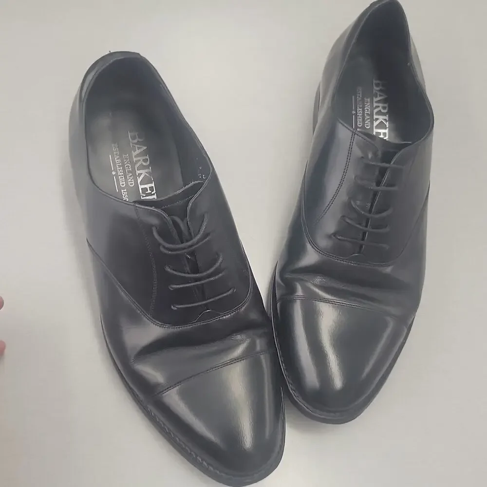 Barker Men’s 8 G Black Leather Cap Toe Lace-Up Oxford Dress Shoes Round Toe